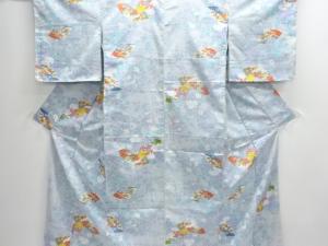 未使用品　草花に扇模様小紋着物